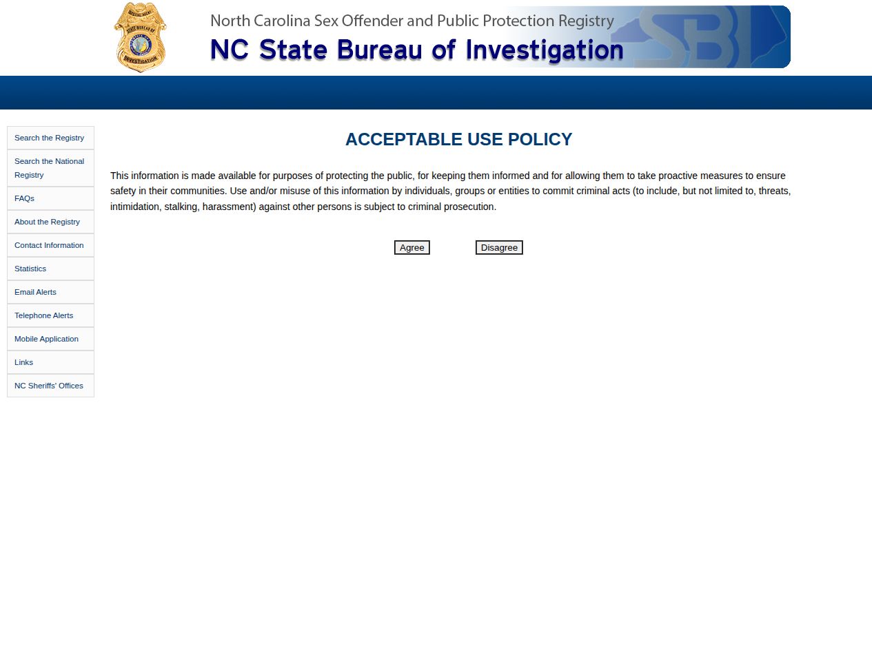North Carolina registry photo source for qualifying Wilkes released inmates